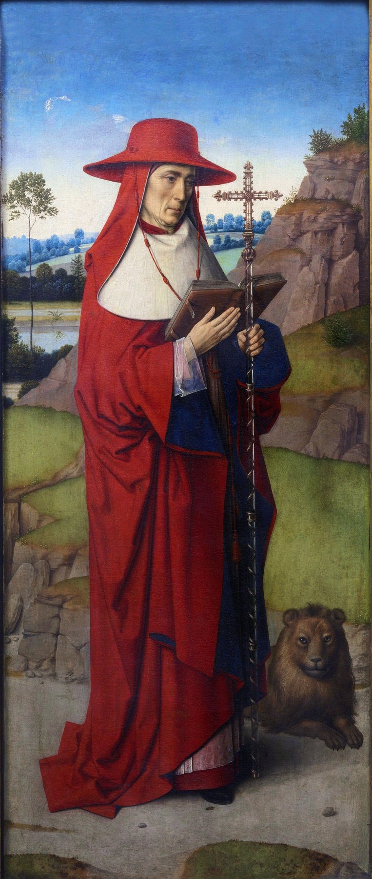 Triptych of the Martyrdom of Saint Erasmus - Saint Jerome (left wing) — Dieric Bouts