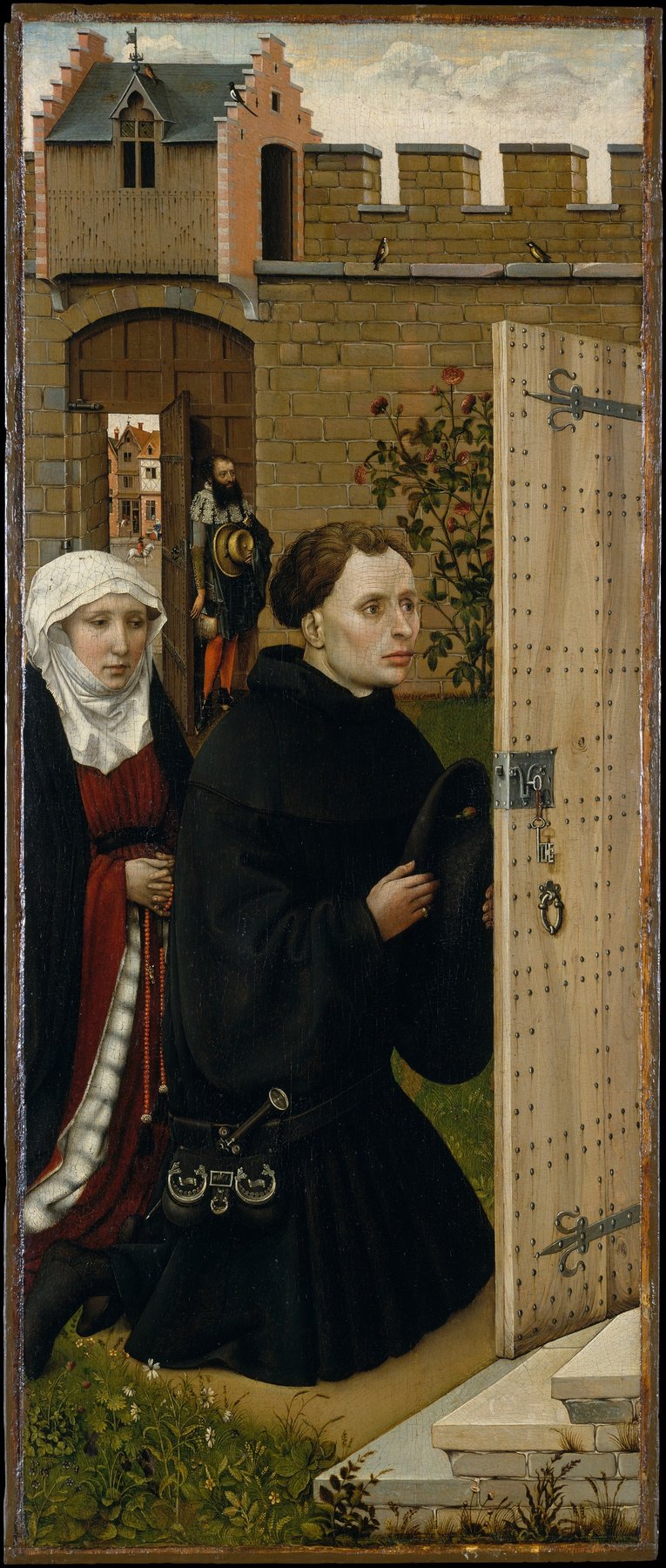 The Merode Altarpiece — The Donors (left wing) — Workshop of Robert Campin