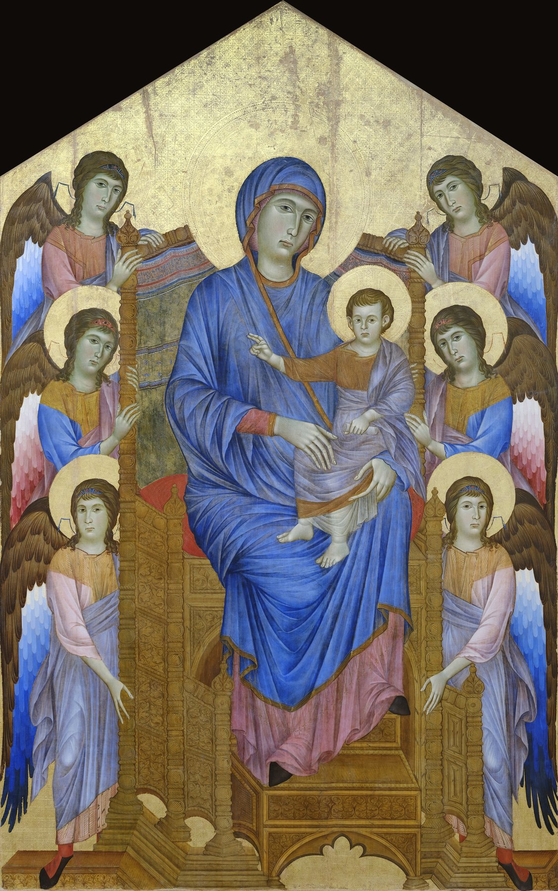 The Virgin and Child in Majesty Surrounded by Six Angels (Maestà) by Cimabue, 1275–1300, Musée du Louvre, Paris