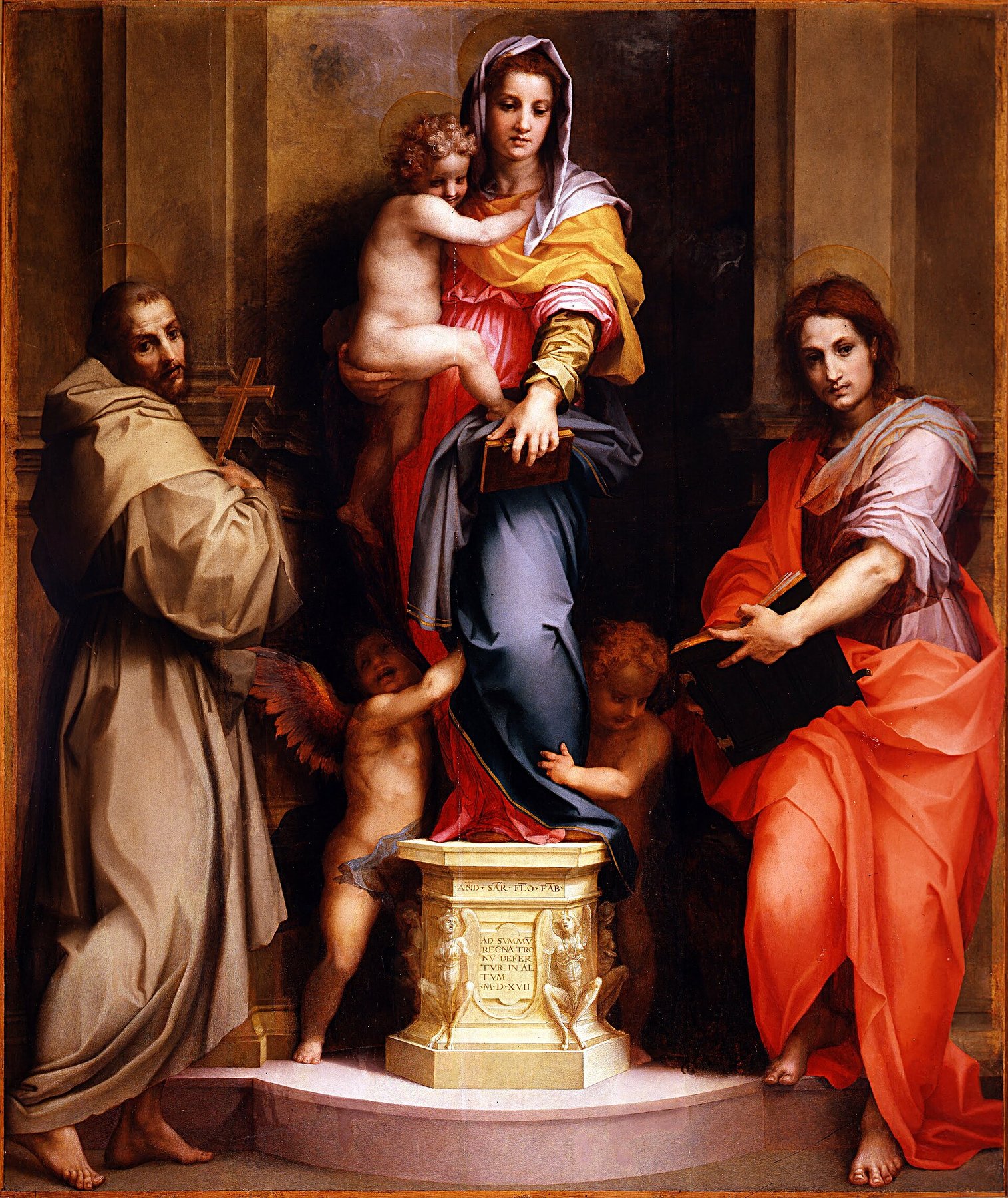 Virgin and Child between St Francis of Assisi and St John the Evangelist ('Madonna of the Harpies') by Andrea d'Agnolo, known as Andrea del Sarto, 1517, Gallerie degli Uffizi, Florence