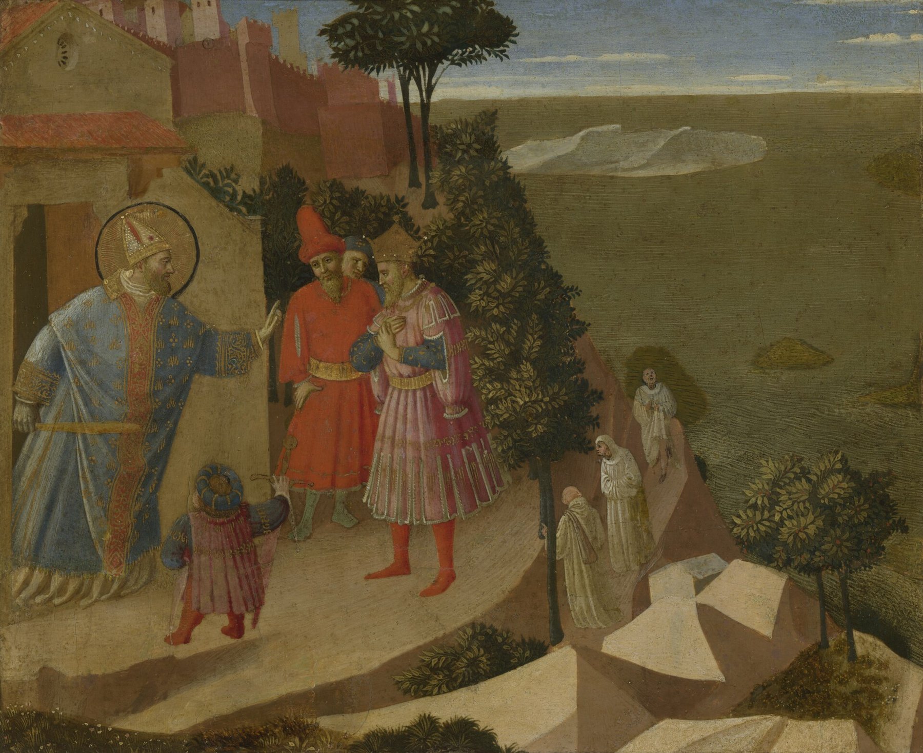 Saint Romuald Forbidding Emperor Otto III Entry to the Church — Fra Angelico