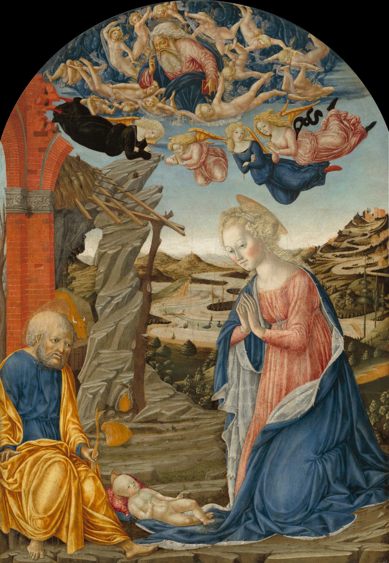 The Nativity, with God the Father Surrounded by Angels and Cherubim by Francesco di Giorgio Martini, c. 1470, National Gallery of Art, Washington, and The Metropolitan Museum of Art, New York