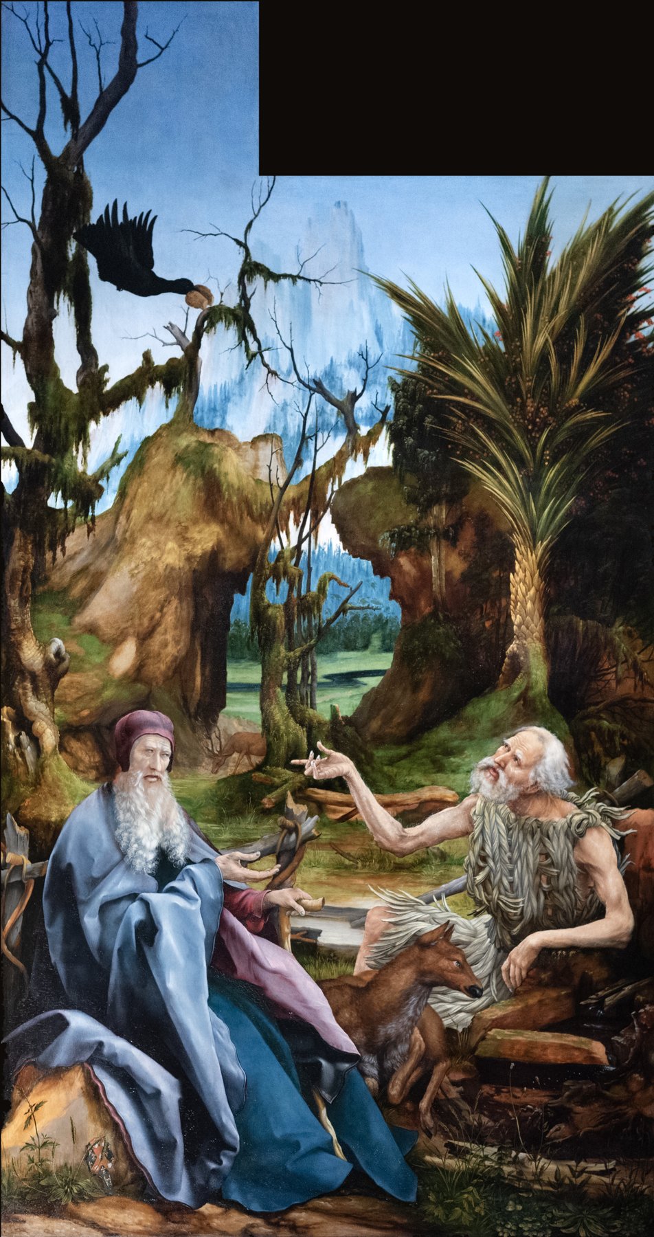 The Isenheim Altarpiece — The Visit of Saint Anthony to Saint Paul the Hermit — Mathis Gothart Nithart (Grünewald)