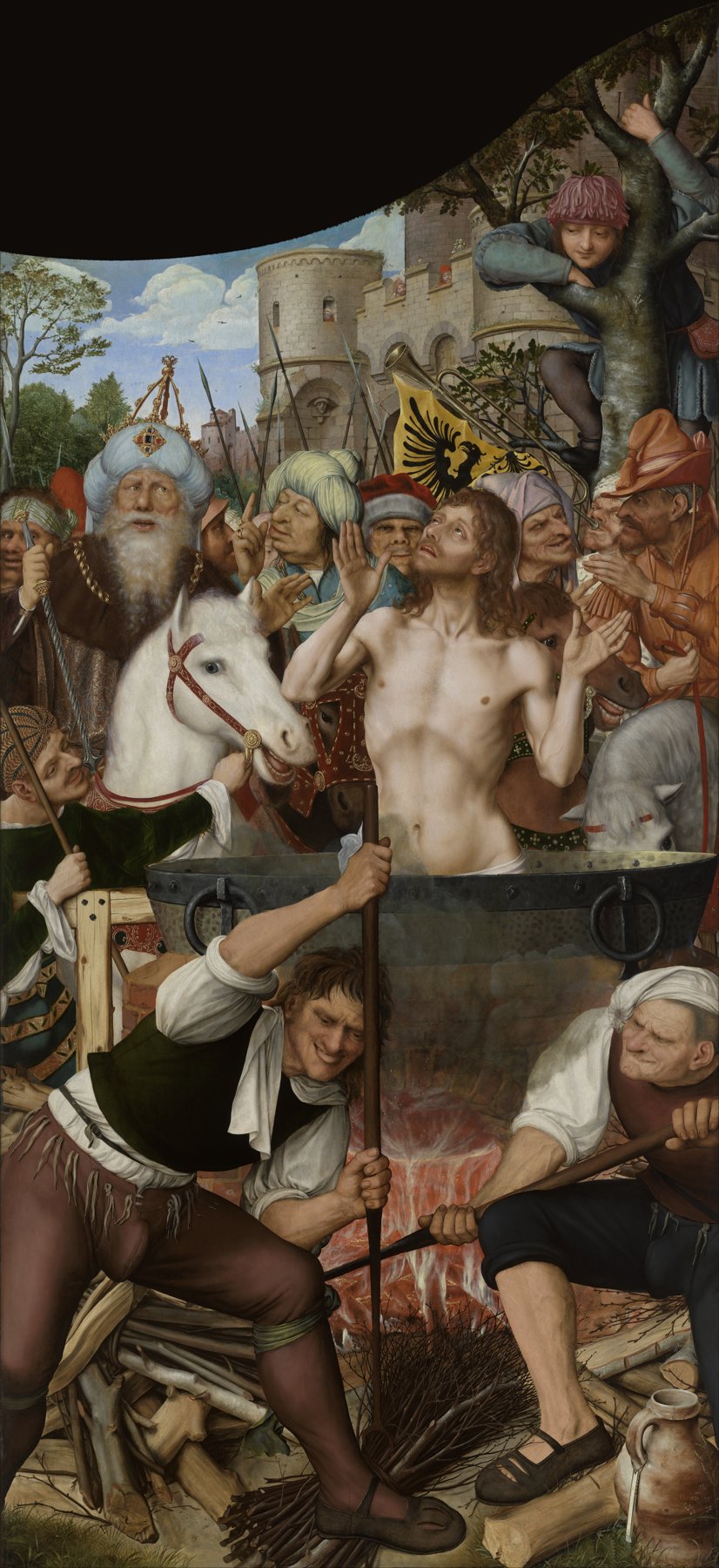 Altarpiece of the Joiners' Guild — The Martyrdom of Saint John the Evangelist (right wing) — Quinten Massys