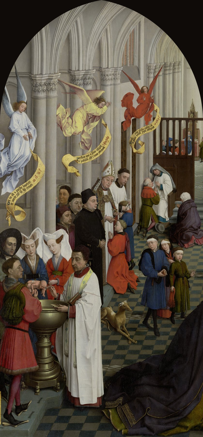 The Seven Sacraments - Baptism, Confirmation, Confession (left wing) — Rogier van der Weyden