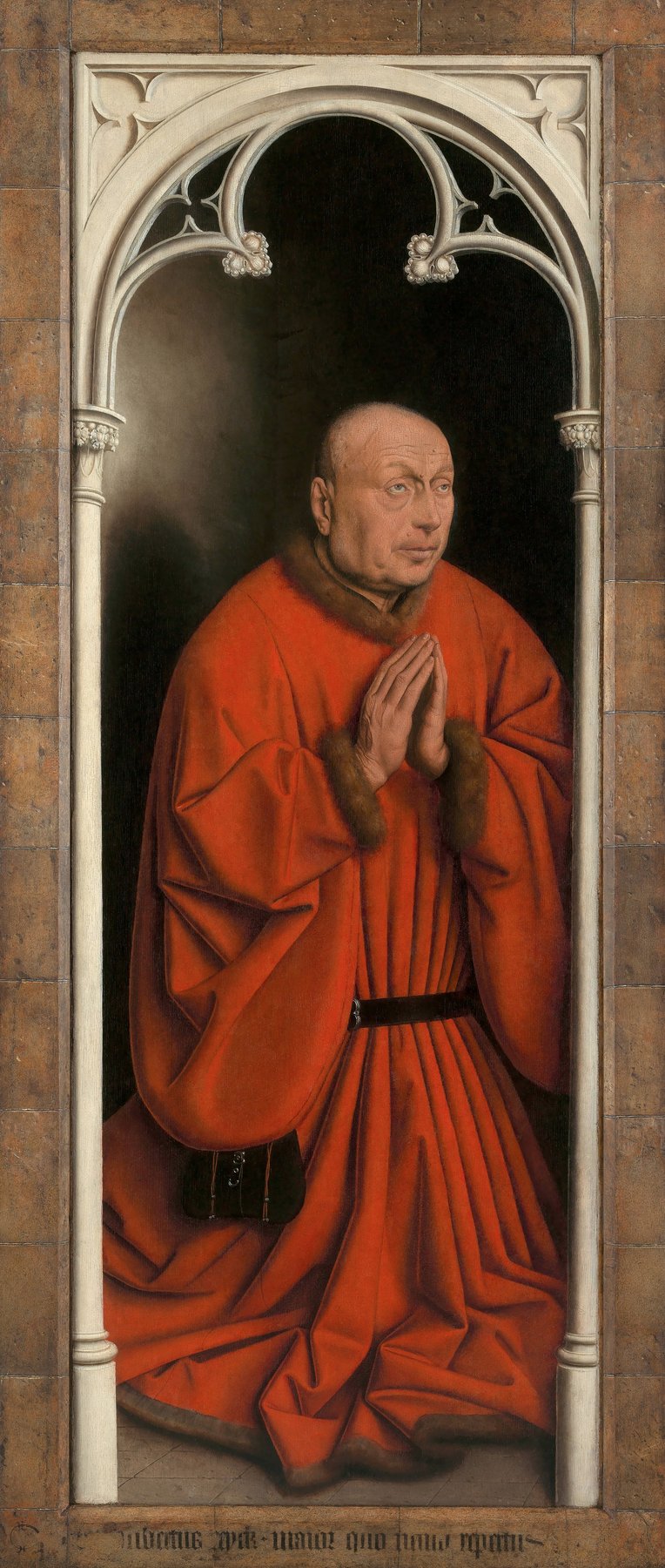 The Ghent Altarpiece, closed (lower 1 (Joos Vijd)) — Hubert and Jan van Eyck