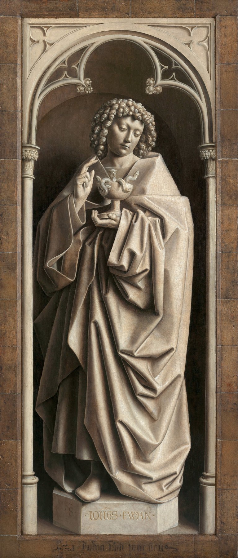 The Ghent Altarpiece, closed (lower 3 (St John the Evangelist)) — Hubert and Jan van Eyck