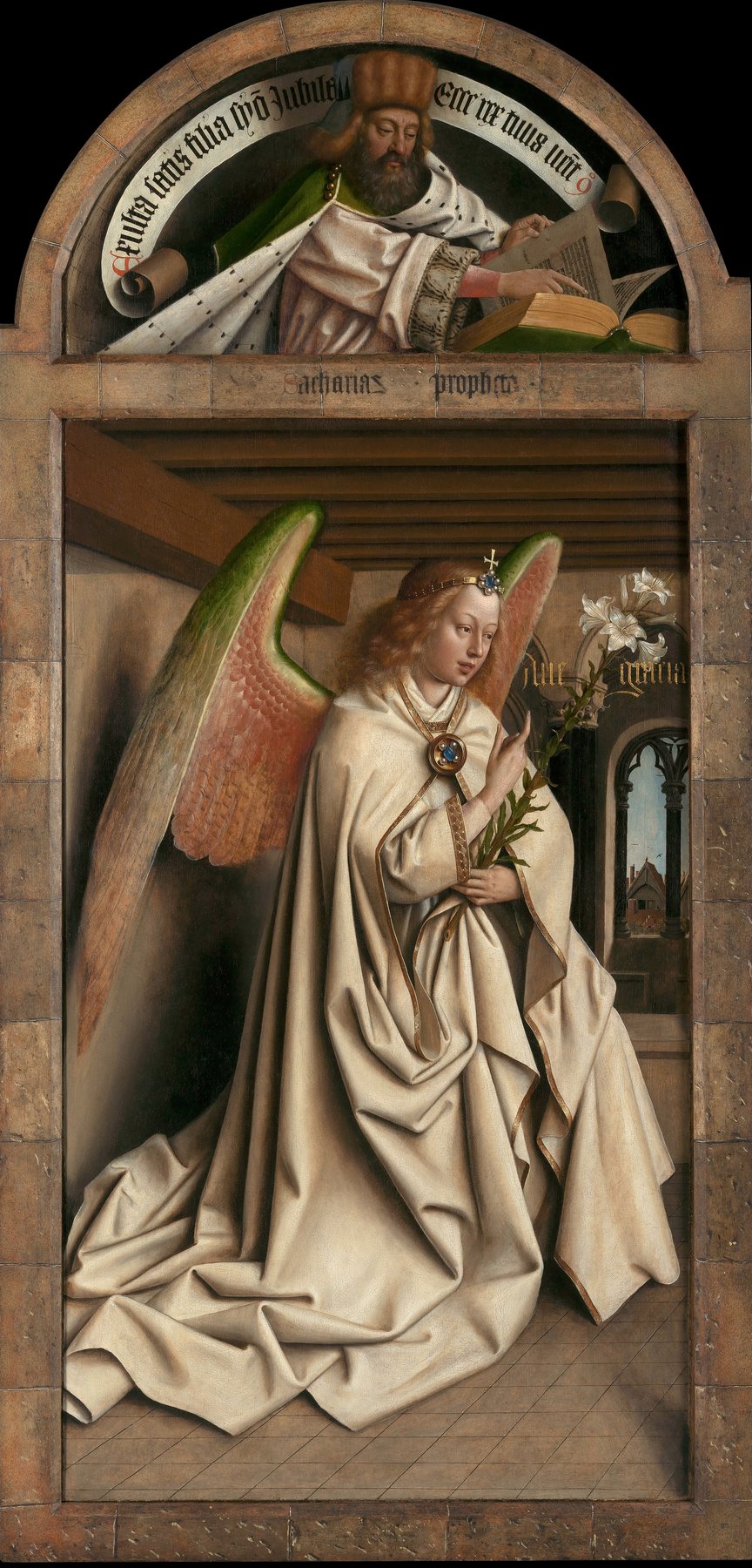 The Ghent Altarpiece, closed (upper left (Zacharias / Gabriel)) — Hubert and Jan van Eyck