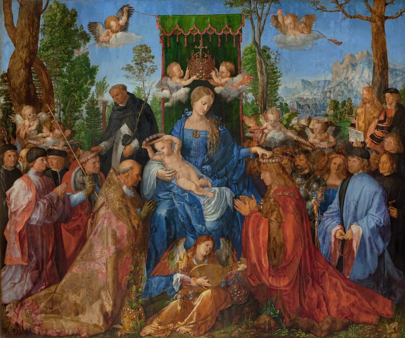 The Feast of the Rose Garlands by Albrecht Dürer, 1506, Národní galerie Praha (National Gallery Prague)
