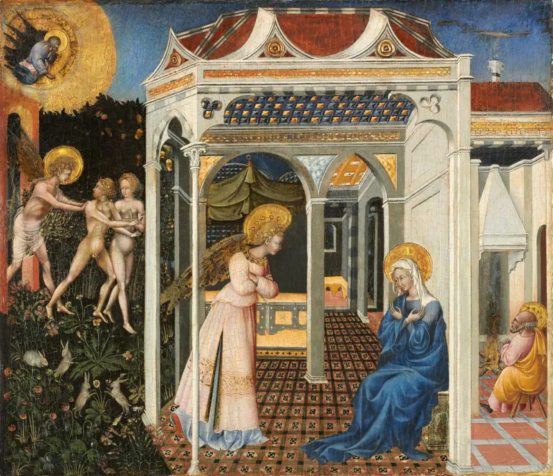 The Annunciation and Expulsion from Paradise — Giovanni di Paolo (Italian, Sienese, c. 1403 - 1482)
