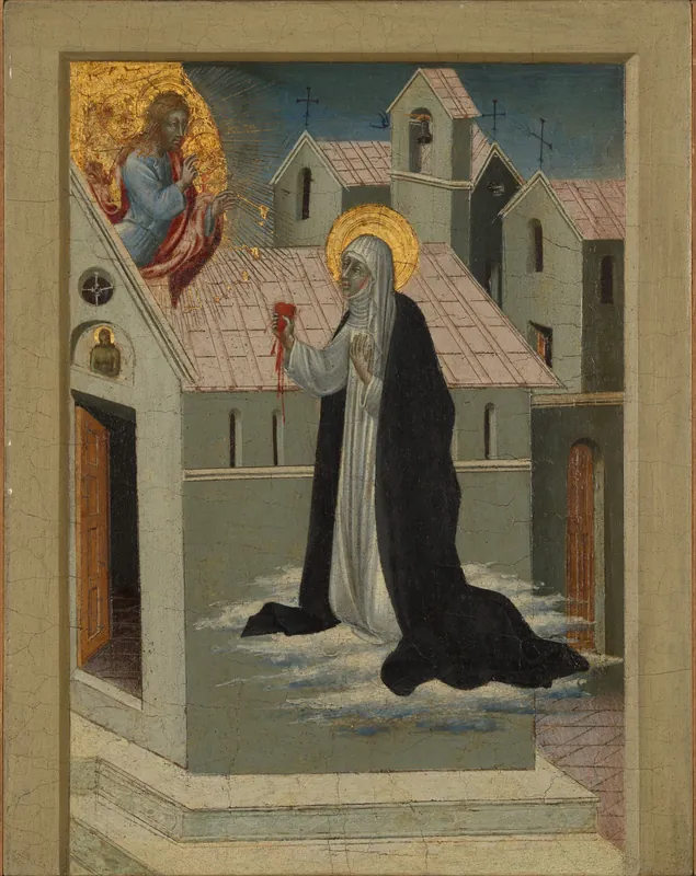 Saint Catherine of Siena Exchanging Her Heart with Christ — Giovanni di Paolo (Giovanni di Paolo di Grazia) (Italian, Siena 1398–1482 Siena)