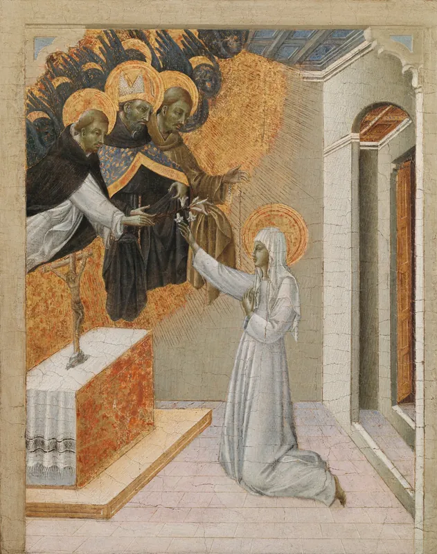 Predella Panel from an Altarpiece: St. Catherine of Siena Invested with the Dominican Habit — Giovanni di Paolo (Italian, c. 1403–1482)