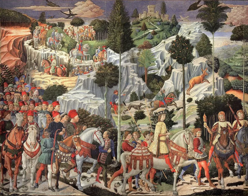 Procession of the Magi (Procession of the Youngest King, east wall) — Benozzo Gozzoli