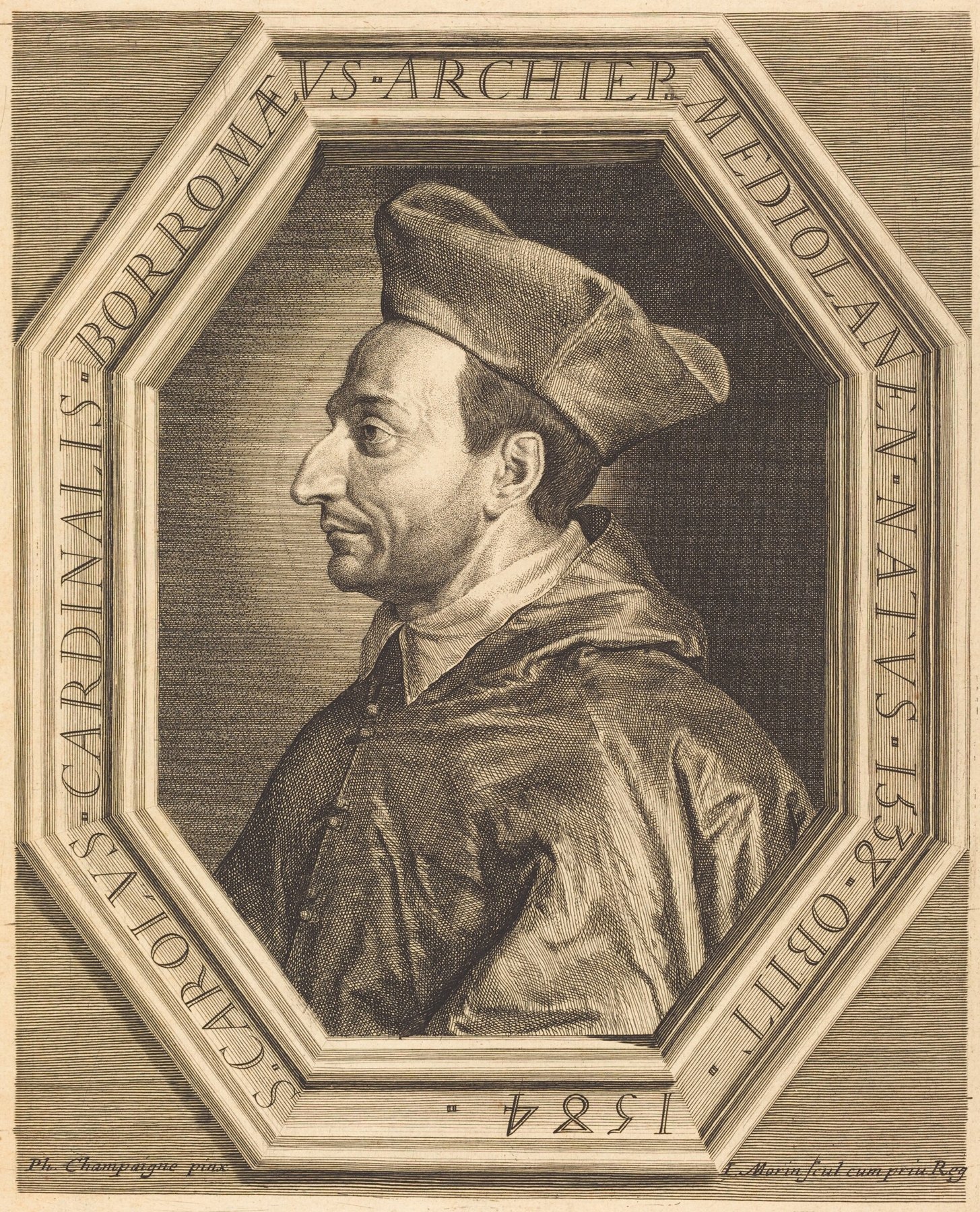 Saint Charles, Cardinal Borromeo by Jean Morin, after Philippe de Champaigne, before 1650, National Gallery of Art, Washington